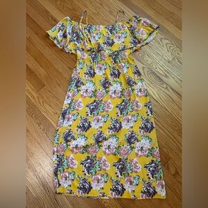 Abound | Cold- Shoulder Floral Midi Dress | Yellow | Size S